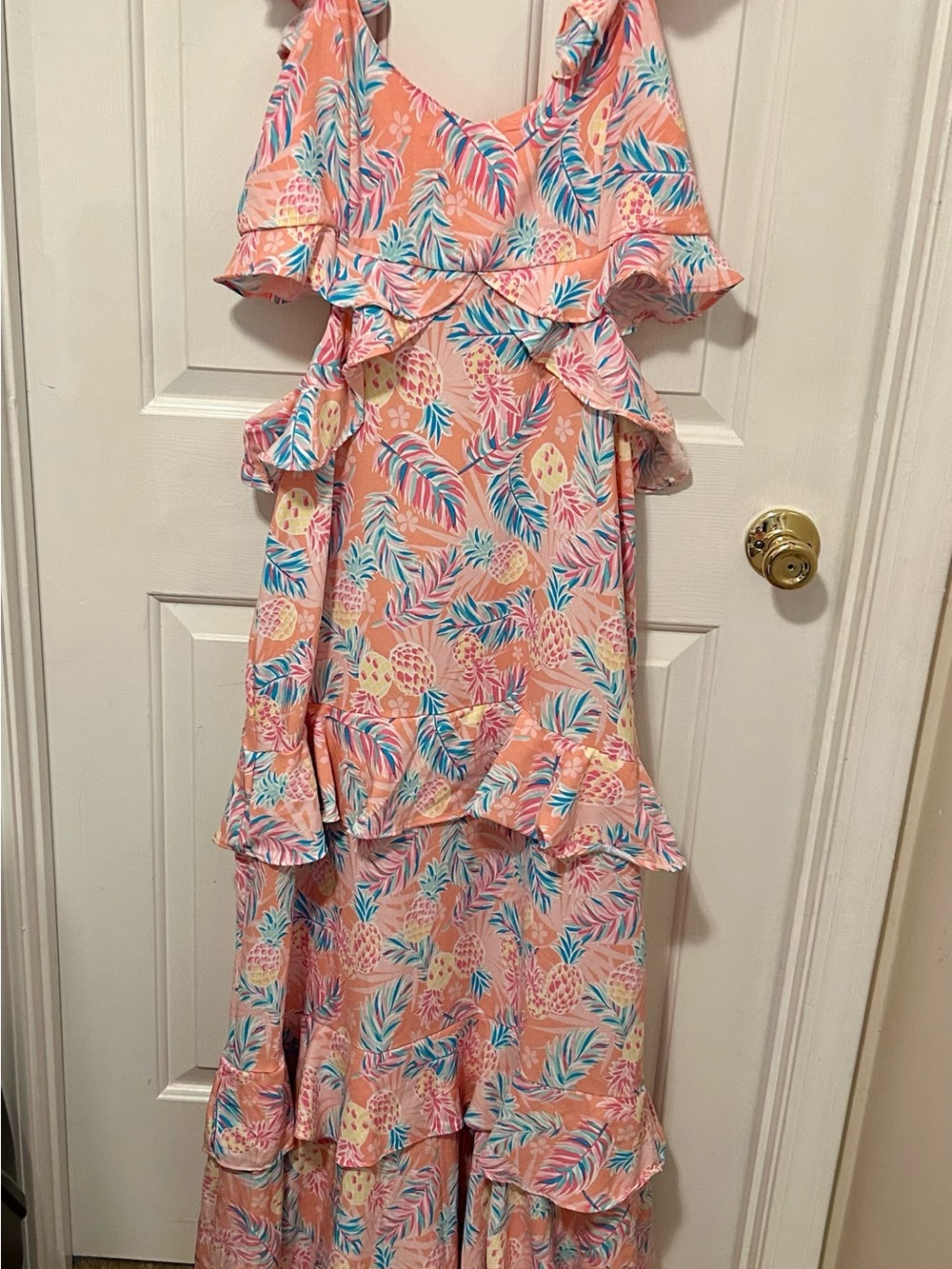 Simply Southern Peach Tropical Ruffle Maxi Dress new with tags